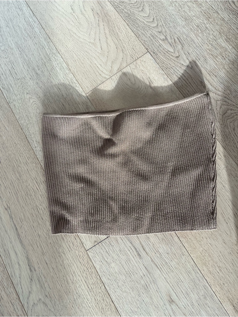 Babaton Taupe Ribbed Knit Mini Skirt